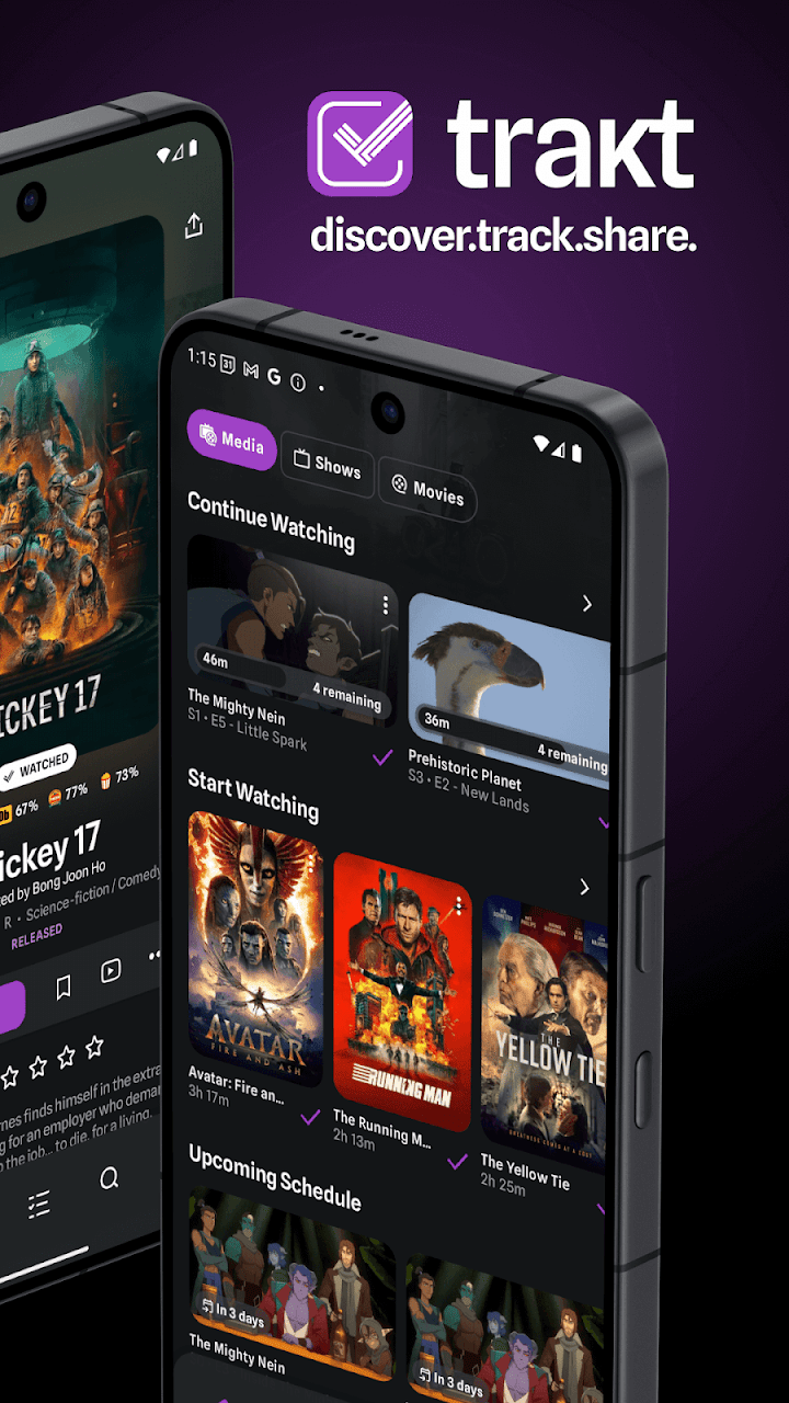 Trakt Android App Trending Movies and Schedule Screen